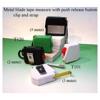 Metal Blade Tape Measure with Push Release Button, Clip and Strap