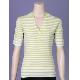 SPLIT PLACKET SHORT SLEEVES STRIPED PULLOVER