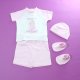 Babies 100% Cotton Knitted 4 PCS Set (T-Shirt + Pants + Hat + Booties), A2475-1