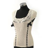 Hand Knit Vest with hand crochet collar & ribbon