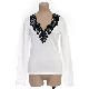 12GG V neck w/ machine embroidered neck Trim Pullover