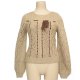 Hand knit long sleeves w/beading and lace ribbon pullover, CPL80510