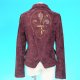 Ladies woven jacquard jacket with metalic embroidery with leather patch