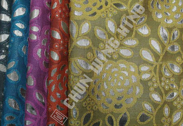 Taiwan Polyester, Acrylic And Metallic Floral Design Woven Jacquard With Metallic