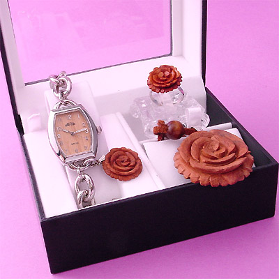 Sell Amazing Barrel Watch with Hand Carved Rose Drops, Pendent & Ring Box Set