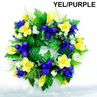 30CM CALLA LILY, IRIS & CROCUS WREATH.