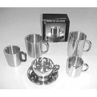 Stainless steel mug, cup & saucer