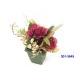 11.5CM(H) ROSES ON 5.5CM(H) GREEN CERAMIC POT W/BERRIES, BLOSSOM, LVS & GLITTER (3 PCS IN PVC BOX W/PVC TRAY & RIBBON)