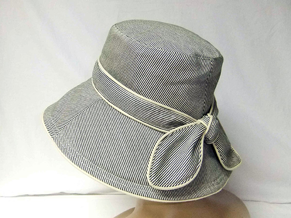 Stripe Floppy Hat with Bow at Back, Cotton Sheeting Lining