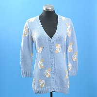 Hand Knitted Cardigan with Small Flower Jacquard