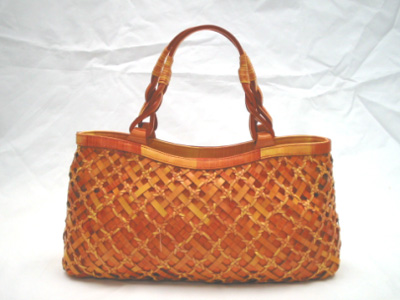 PU Two-tone Grab Handles Ling Plaid Pattern Ladies' Hand Bag