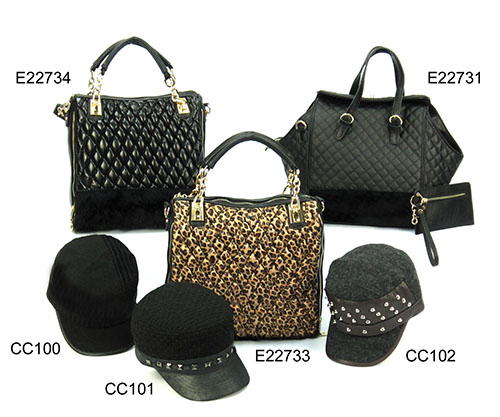Black Fashion Ladies 6 Pcs Three Tote Bags Three Peaked Hats Set