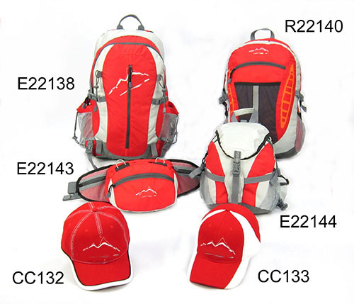 Grey/White/Red Sports Bag Three Backpacks Waist Pack Two Peaked Hats