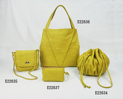 Yellow No Pattern Fashion Ladies 4 Pcs Tote Bag Two Shoulder Bags Hand Bag Set