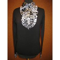 Ladies' 70% Viscose 30% Nylon Knitted Pullover with Woven Trims (12G)