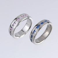 Stainless Steel Ring with pink & white CZ / Titanium Ring with blue & white CZ