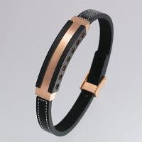 Stainless Steel Bracelets in IP Rose Gold with Leather Strap in White Stitches