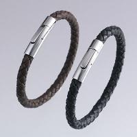 Stainless Steel Bracelets with Black Leather Strap / Brown Bolo Leather Strap