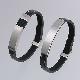 Stainless Steel Bracelets with White Diamond and Leather Strap in White stitches