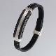 Stainless Steel Bracelets in IP Black with Black Diamond and Leather Strap in White Stitches