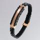 Stainless Steel Bracelets in IP Rose Gold with Leather Strap in White Stitches