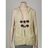 50% Wool 25% Acrylic 25% Nylon Hand Knit Hoody Chunky Cables Vest