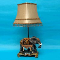 Resin Black Elephant Table Lamp. Farbric Lampshade