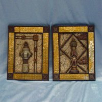 Resin Anti-Gold Wall Plaque w/ Chessman Pattern & Mirror Brick Decor, 6 styles assorted