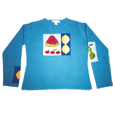 Ladies' 100% Cotton Intarsia with Hand Crochet and Hand Embroidery Sweater