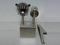 4 pcs ice tongs/measuring cup/cocktail strainer with holder