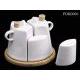 Set of 4 Salad set with  inchesSWING inches wood stand including: Salt, Pepper, Oliver oil, Vinegar with wooden turntable (Porcelain), FDK0001