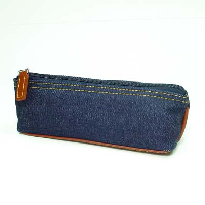 Pencil bag in denim and fake leather