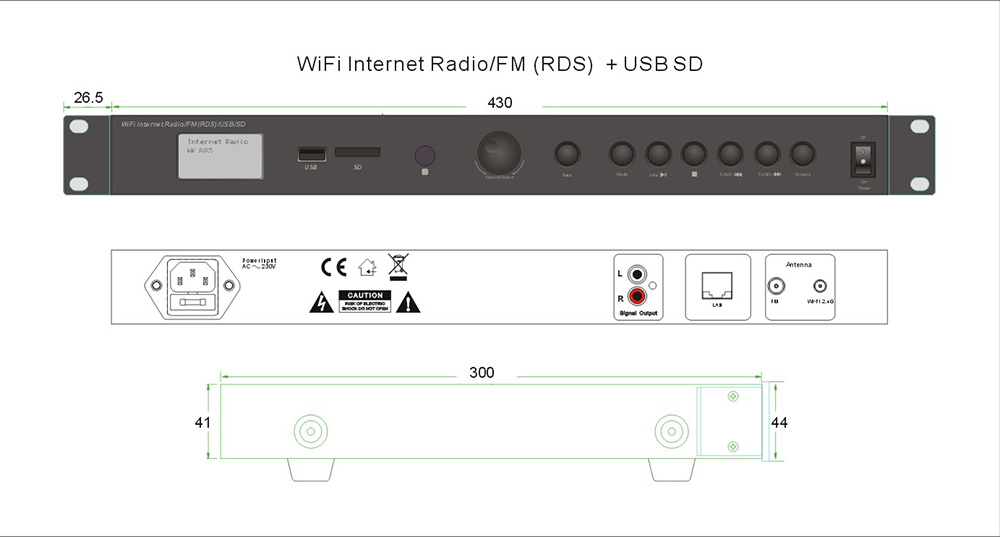 WiFi Internet Radio / FM-RDS Tuner with USB / SD MP3 Playback