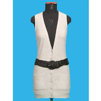 Sleeveless Long Cardigan / Leather Belt