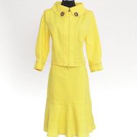 Ladies' Polyester Cotton Elastane Color Denim with Big Buttons Woven Jacket + Skirt