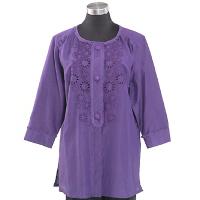 Ladies' Silk Cotton Embroidery Cutwork Woven Blouse