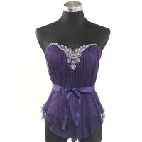 Ladies' Polyester Elastane Satin With Mesh Top & Beading & Embroidery on Top Edge