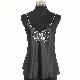 Ladies' polyester elastane satin woven top with delicate diamante at neck & front