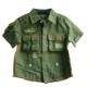 Baby Boy's linen/cotton military shirt with pouched pockets.