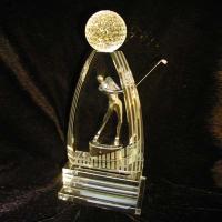 Crystal trophy with metal golf player