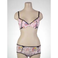 Printed mesh w/ lace bra set