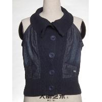 Ladies no sleeve denim jacket combine with knitting fabric