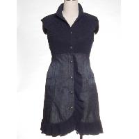 Ladies no sleeve denim dress combine with knitting fabric