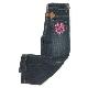 Back pocket embroidery with leather strap denim