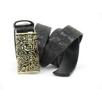 Floral Theme Deboss Cowhide Leather Belt With Flower Buckle