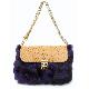 Ostrich pattern cowhide with rabbit hair fur bag