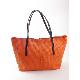 Embossed Waffle Pattern Cowhide Leather Tote Bag