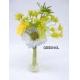 9 inches Scabiosa bouquet on glass w/ranunuculus, daisy, queen anne's lace.
