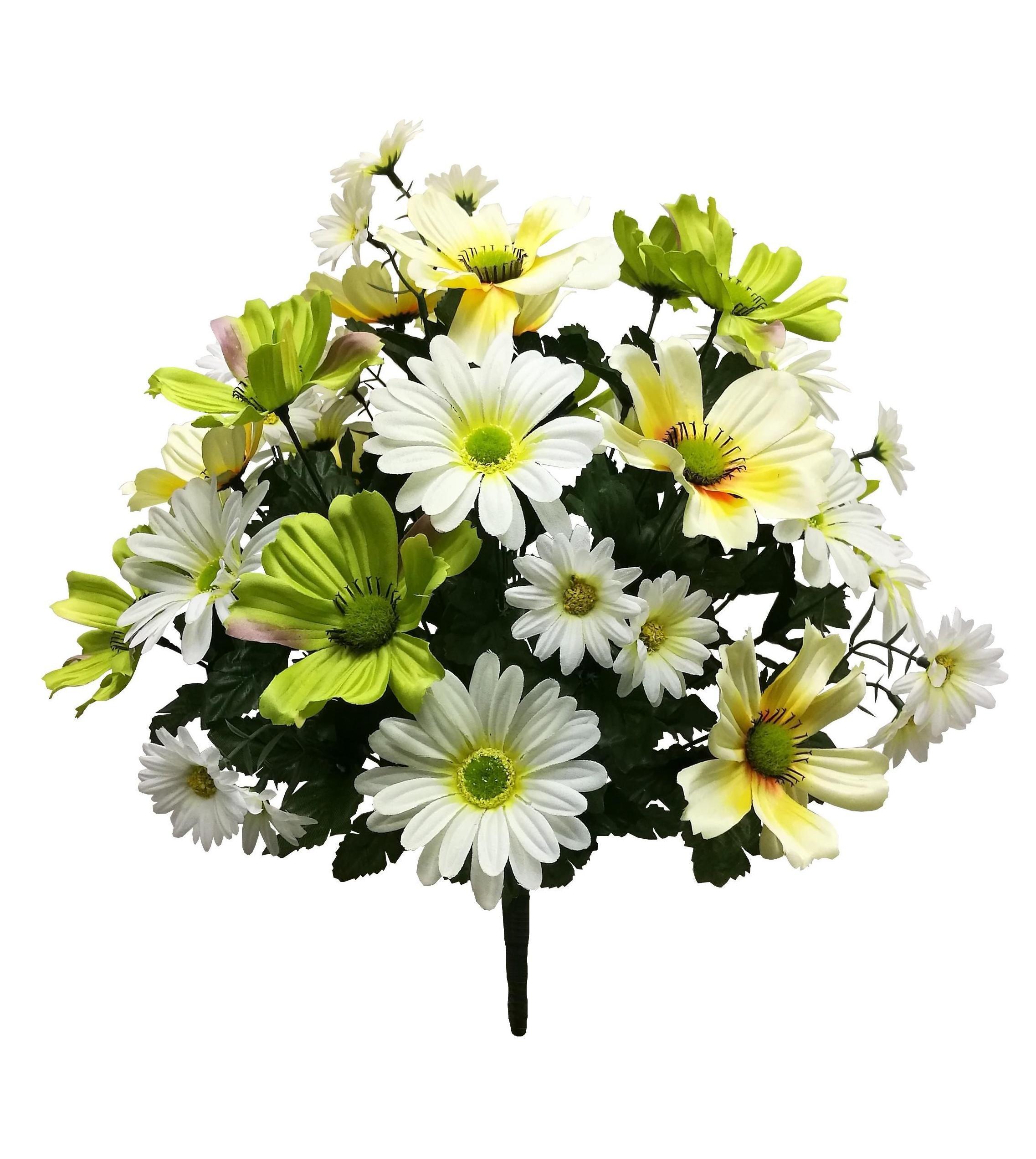 45cm Mixed Daisy/satin Cosmos/ Small Daisy Bush X 36 With 56 Shiny Leaves