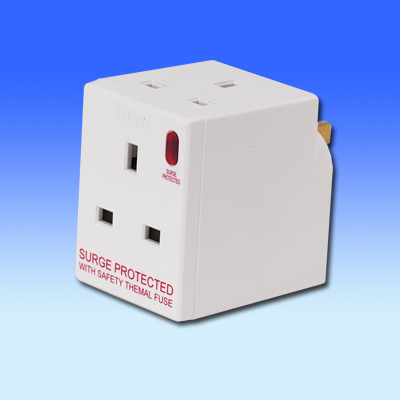 13A 3 Gang Surged Protected, Fused Adaptor (Flame Retardant ABS)